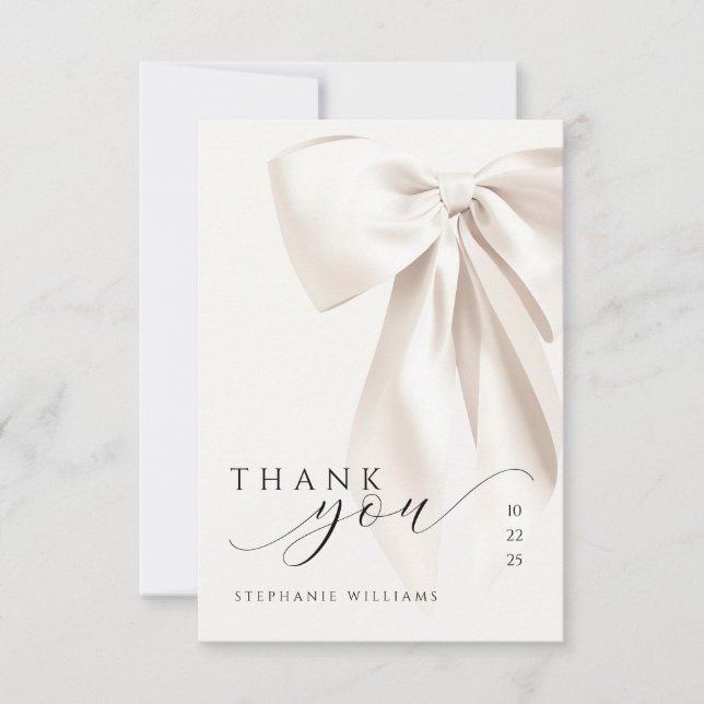 Carte De Remerciements Baby Shower au Ruban Blanc Mariée (Devant)
