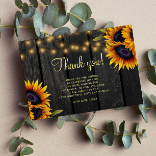 Carte De Remerciements Baby shower au tournesol rustique en bois de grang