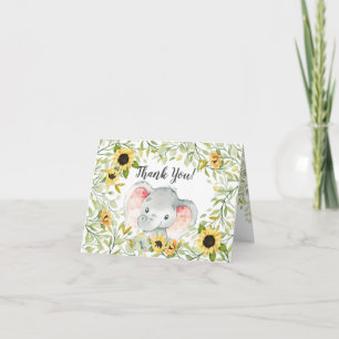 Carte De Remerciements Baby shower Autumn Sunflowers Elephant Girls