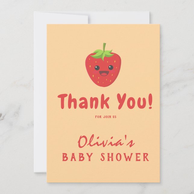 Carte De Remerciements Baby shower aux fraises Little Cutie (Devant)