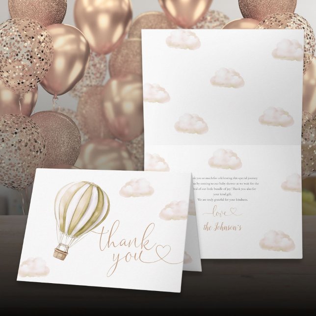 Carte De Remerciements Baby Shower Ballon Montgolfière Mignon (Cute Hot Air Balloon Baby Shower Thank You Card)