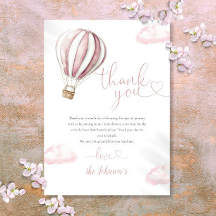 Carte De Remerciements Baby shower Ballons à air chaud rose mou