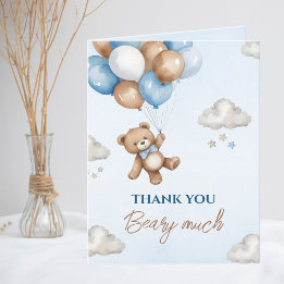 Carte De Remerciements Baby shower Ballons d'ours Brown bleu adorable