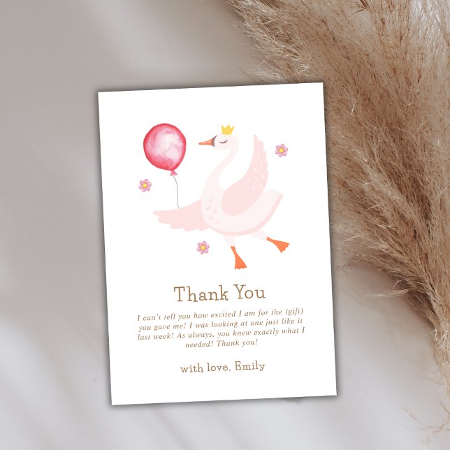 Carte De Remerciements Baby shower ballotte de cygne princesse dansante r (Pink Dancing Princess Swan Balloon Baby Shower Thank You Card)