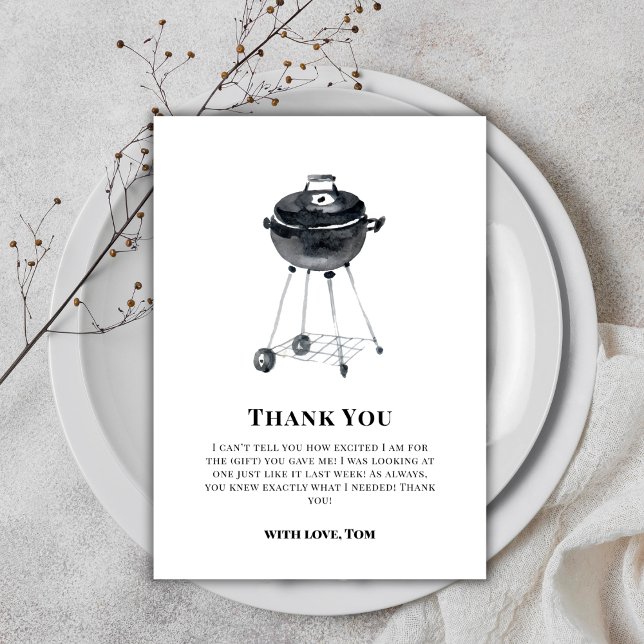Carte De Remerciements Baby shower barbecue minimaliste classique (Classic Minimalist BBQ Grill Baby Shower Thank You Card)