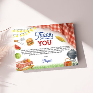 Carte De Remerciements Baby Shower BBQ Bleu 5x3.5