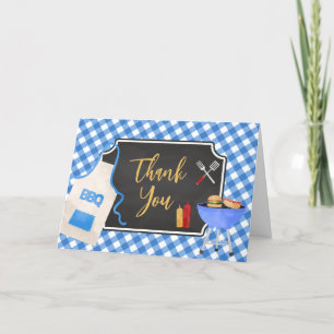 Carte De Remerciements Baby shower BBQ En vichy bleu