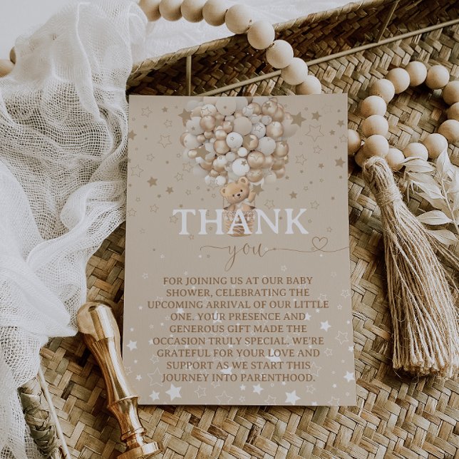 Carte De Remerciements Baby shower Bear Balloons (Créateur téléchargé)