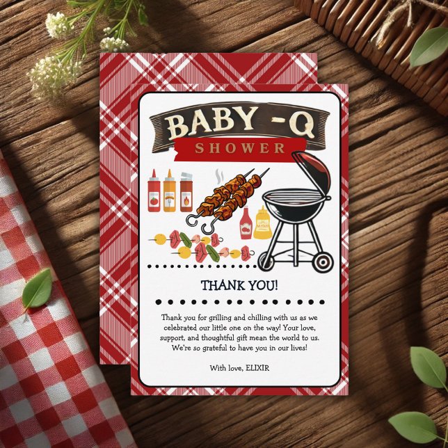 Carte De Remerciements Baby shower bébé-Q À damiers Red & Black Grill (Créateur téléchargé)