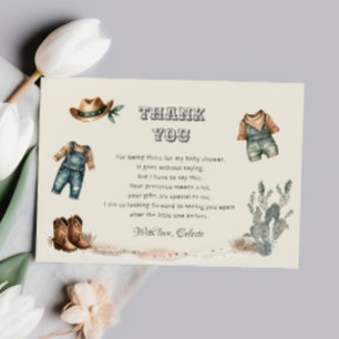 Carte De Remerciements Baby Shower Beige Cow-Boy de l'Ouest