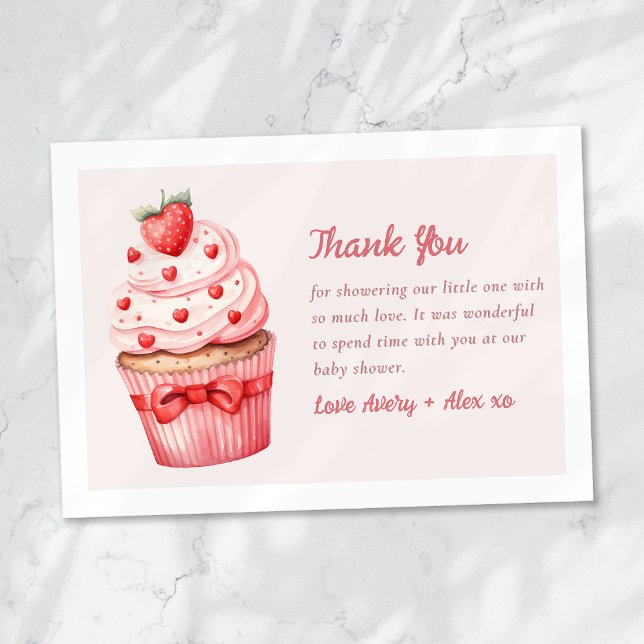 Carte De Remerciements Baby shower Berry Sweet Pink Cupcake Hearts (Créateur téléchargé)