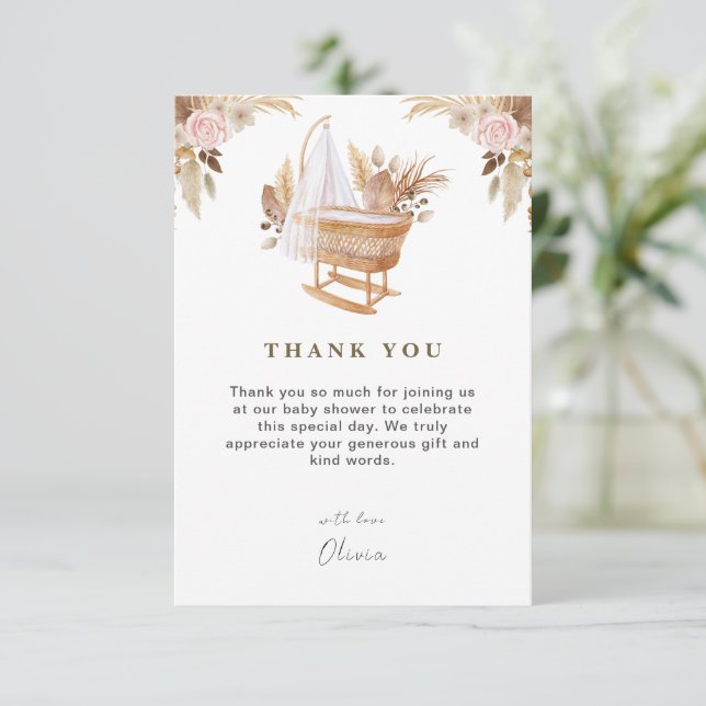 Carte De Remerciements Baby shower blanc à l'aquarelle (Debout devant)