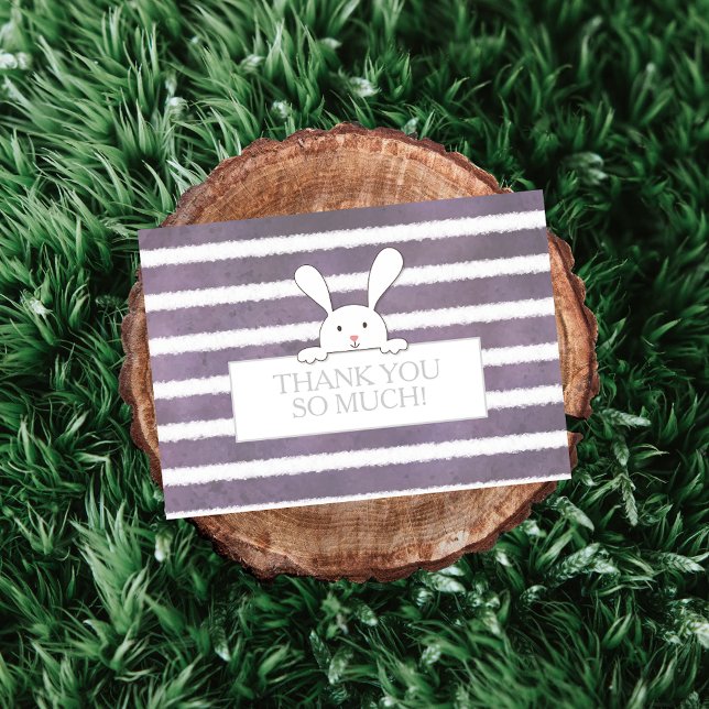 Carte De Remerciements Baby shower blanc lapin pourpre bande (Créateur téléchargé)
