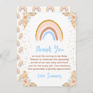 Carte De Remerciements Baby shower bleu arc-en-ciel Boho