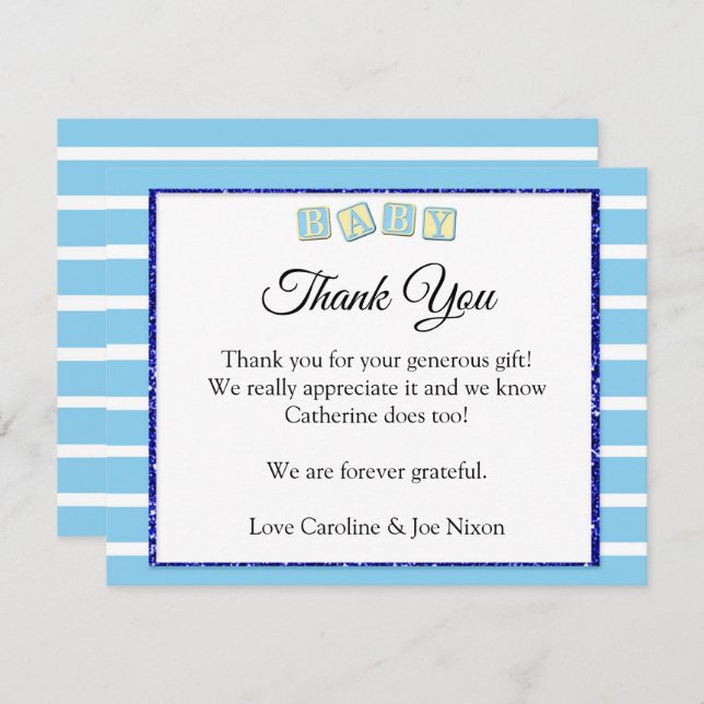 Carte de remerciements baby shower bleu bébé (Devant / Derrière)