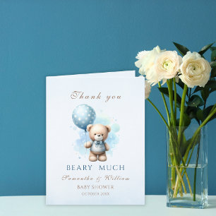 Carte De Remerciements Baby shower Bleu Bleu de l'ours en peluche