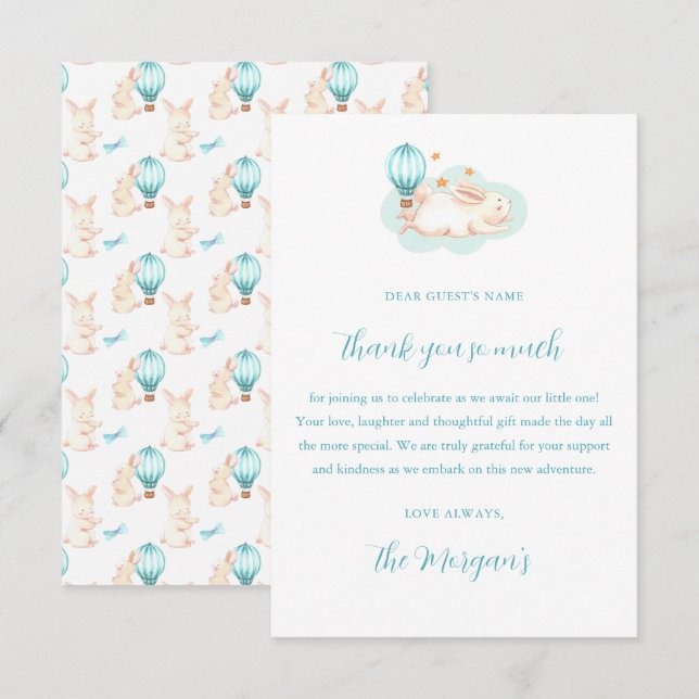 Carte De Remerciements Baby shower bleu Bunny Dreams (Devant / Derrière)
