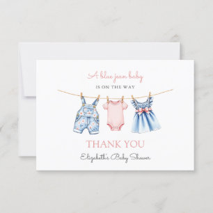 Carte De Remerciements Baby shower Bleu Jean Bébé fille