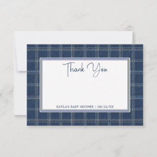Carte De Remerciements Baby Shower Bleu Jean Préparatoire à Carreaux