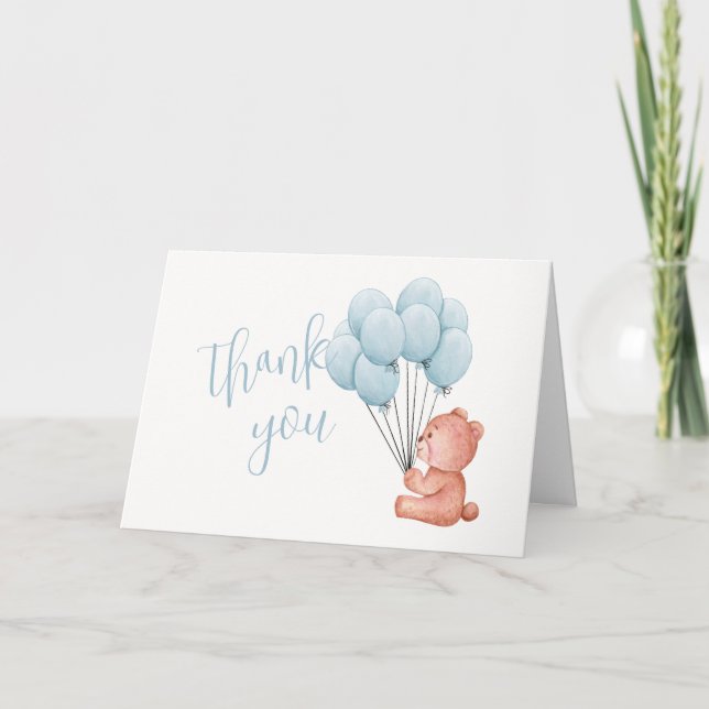 Carte De Remerciements Baby shower Bleu Ours Teddy (Devant)