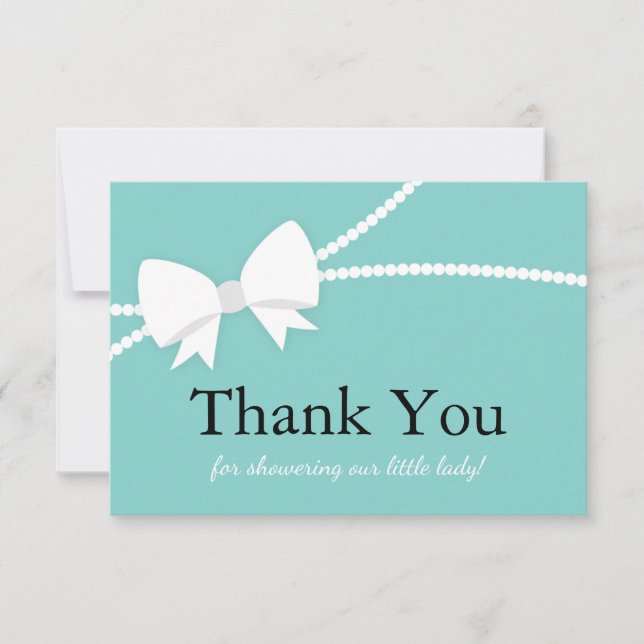 Carte de remerciements, Baby shower, Bleu, Perles (Devant)