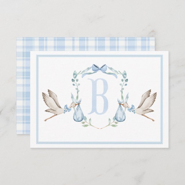 Carte De Remerciements Baby Shower Bleu Prépa Sudiste pour Petit Garçon (Devant / Derrière)