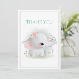 Carte De Remerciements Baby shower bleu rose jote Elephant