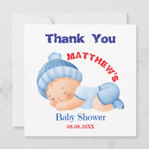 Carte De Remerciements Baby-Shower Bleu, Shower Bébé Garçon