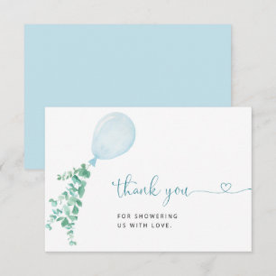 Carte De Remerciements Baby shower Bleu Watercolor Balloon Boy