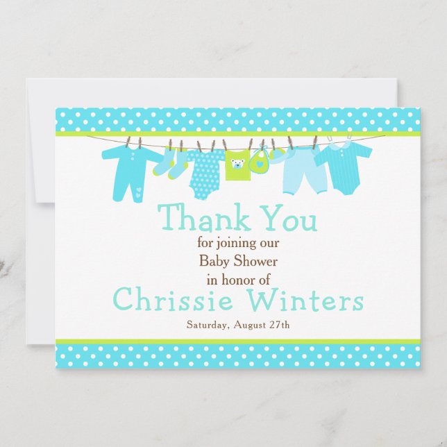 Carte De Remerciements Baby shower Blue and Green Baby Line (Devant)