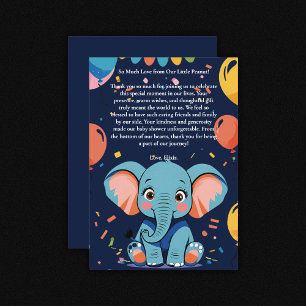 Carte De Remerciements Baby shower Blue Baby Elephant Party
