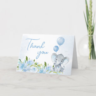 Carte De Remerciements Baby shower Blue Elephant