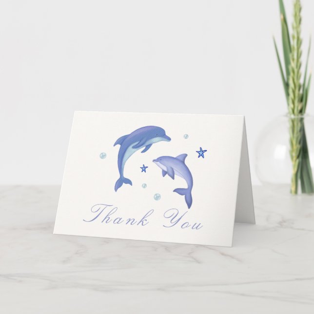 Carte De Remerciements Baby shower Blue Modern Summer Dolphin Stars (Devant)