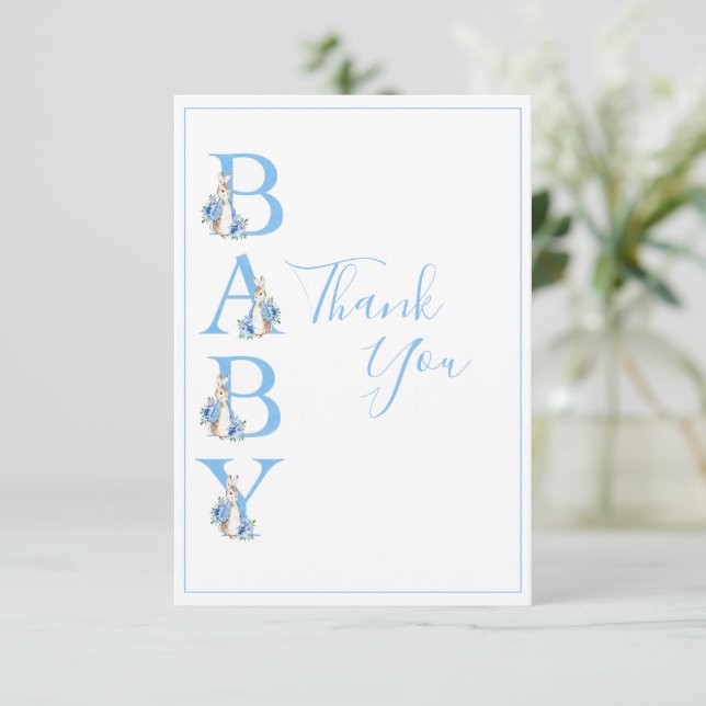 Carte De Remerciements Baby shower Blue Peter Rabbit (Debout devant)