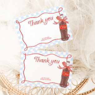 Carte De Remerciements Baby-Shower Blue & Rouge à Carreaux Soda Rétro