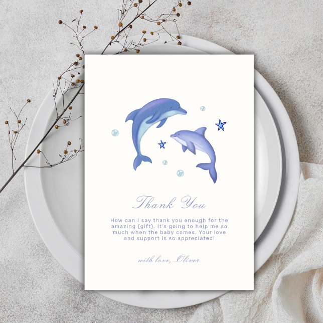 Carte De Remerciements Baby shower Blue Simple Summer Dolphin Stars (Blue Simple Summer Dolphin Stars Baby Shower Thank You Card)