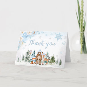Carte De Remerciements Baby shower Blue Winter Woodland Animaux