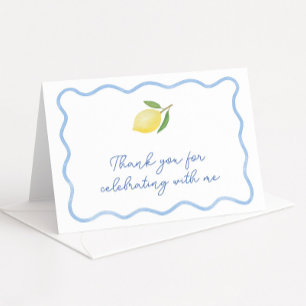 Carte De Remerciements Baby Shower Bohème Bleu Clair Bordure Ondulée