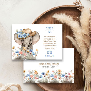 Carte De Remerciements Baby Shower Bohème Eléphant Cowboy Fleur Sauvage