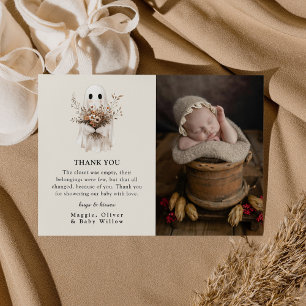 Carte De Remerciements Baby Shower Bohème Fleur Sauvage Fantôme d'Automne