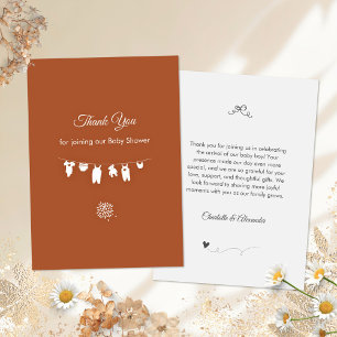 Carte De Remerciements Baby-Shower Bohème Minimaliste et Mixte