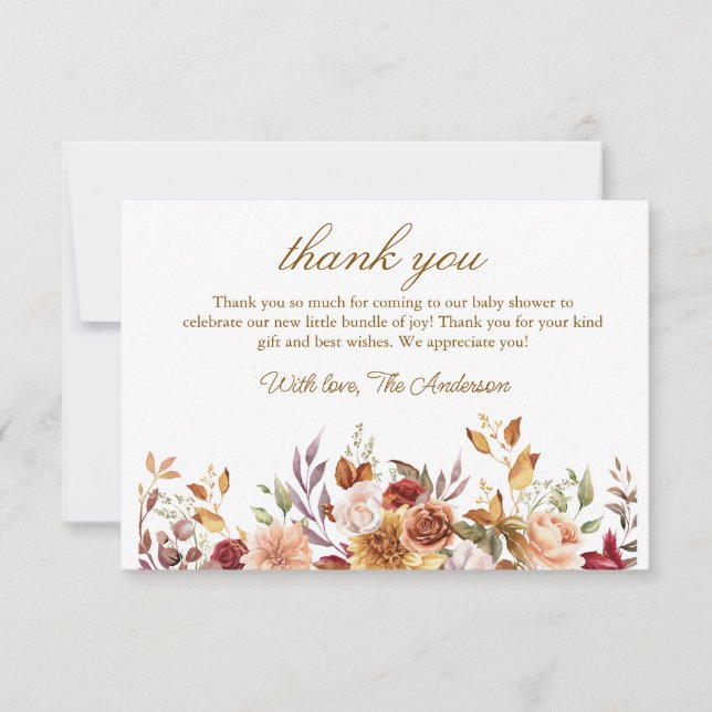 Carte De Remerciements Baby Shower bohème rustique d'automne (Devant)