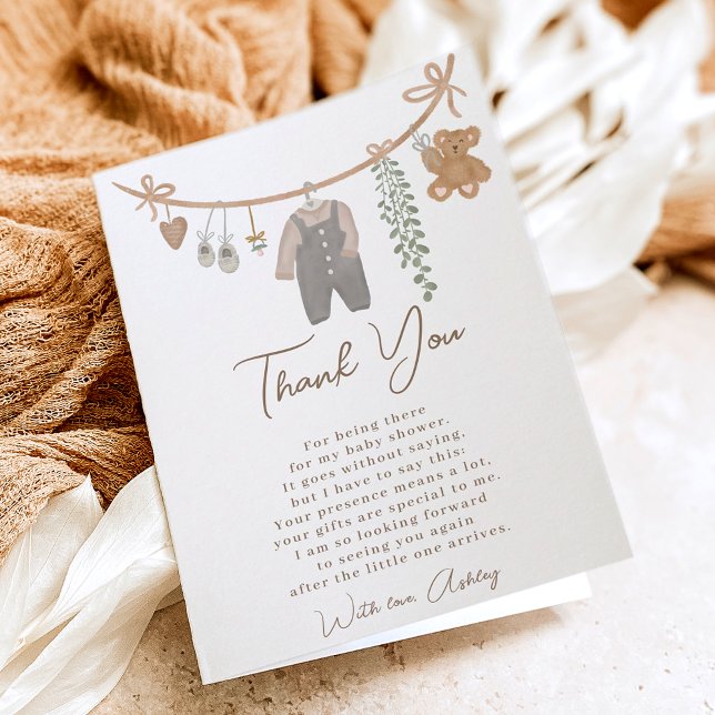 Carte De Remerciements Baby shower boho de ligne neutre genre mignon (Cute gender neutral line boho baby shower thank you card)