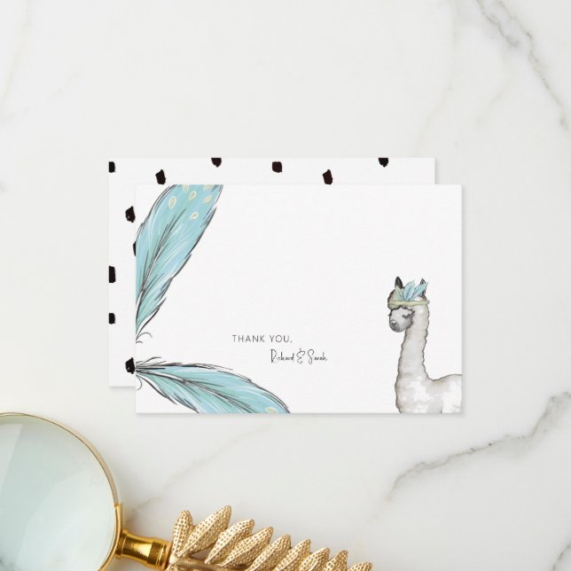 Carte De Remerciements Baby shower Boho Llama Custom Thank You Note (Devant/Arrière en situation)