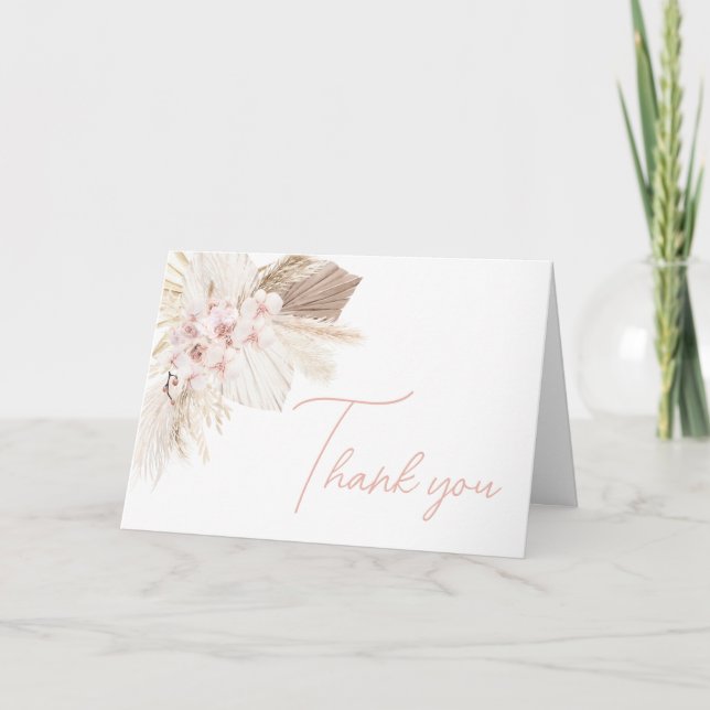 Carte De Remerciements Baby shower Boho Pampas Floral Rose (Devant)