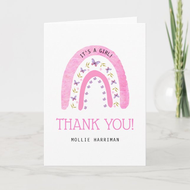 Carte De Remerciements Baby shower Boho rose arc-en-ciel (Devant)