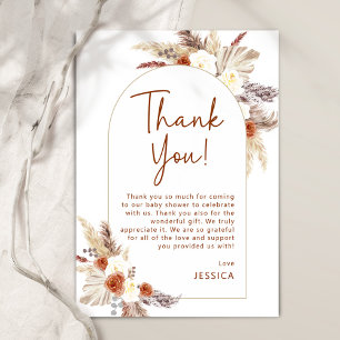 Carte De Remerciements Baby shower Boho Terracotta Pampas Gras