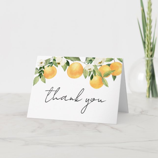Carte De Remerciements Baby shower Botanique Citrus Orange Little Cutie (Devant)