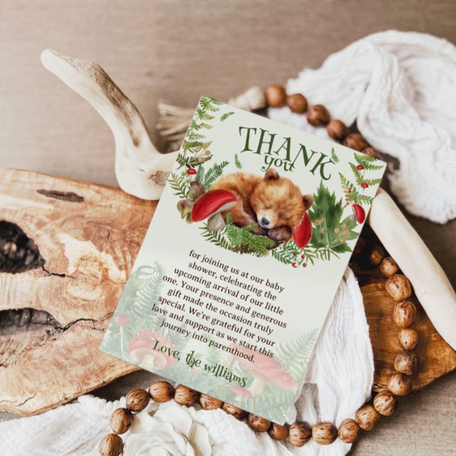 Carte De Remerciements Baby shower botanique de l'ours mou (Créateur téléchargé)