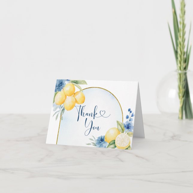 Carte De Remerciements Baby shower Bridgeal bleu floral Lemon Main Squeez (Devant)